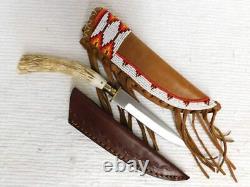 11 Native American Algonquin Made Beaded Fringed Sheath & Knife SET YOUR CHOICE