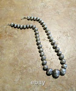 16 Old 1940's Navajo Graduated Sterling PEARLS Stamped Design Bead Necklace