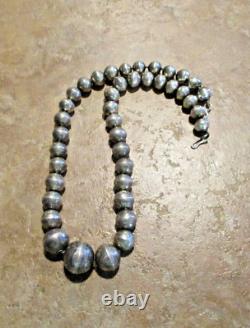 16 Old 1940's Navajo Graduated Sterling PEARLS Stamped Design Bead Necklace