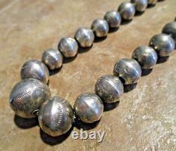 16 Old 1940's Navajo Graduated Sterling PEARLS Stamped Design Bead Necklace