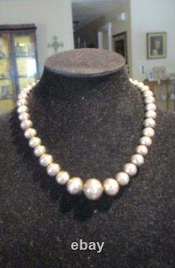 16 Old 1940's Navajo Graduated Sterling PEARLS Stamped Design Bead Necklace