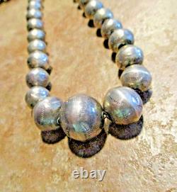 16 Old 1940's Navajo Graduated Sterling PEARLS Stamped Design Bead Necklace