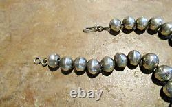 16 Old 1940's Navajo Graduated Sterling PEARLS Stamped Design Bead Necklace