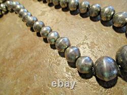 16 Old 1940's Navajo Graduated Sterling PEARLS Stamped Design Bead Necklace