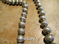 16 Old 1940's Navajo Graduated Sterling PEARLS Stamped Design Bead Necklace