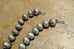 16 Old 1940's Navajo Graduated Sterling PEARLS Stamped Design Bead Necklace