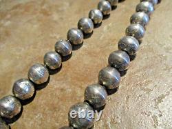 16 Old 1940's Navajo Graduated Sterling PEARLS Stamped Design Bead Necklace