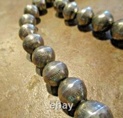 16 Old 1940's Navajo Graduated Sterling PEARLS Stamped Design Bead Necklace