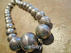 16 Old 1940's Navajo Graduated Sterling PEARLS Stamped Design Bead Necklace