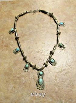 17.5 MARVELOUS! OLD Navajo Sterling Silver Turquoise BLOSSOM Bead Necklace