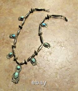 17.5 MARVELOUS! OLD Navajo Sterling Silver Turquoise BLOSSOM Bead Necklace