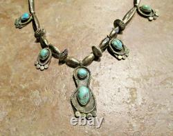 17.5 MARVELOUS! OLD Navajo Sterling Silver Turquoise BLOSSOM Bead Necklace