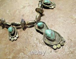 17.5 MARVELOUS! OLD Navajo Sterling Silver Turquoise BLOSSOM Bead Necklace