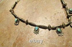 17.5 MARVELOUS! OLD Navajo Sterling Silver Turquoise BLOSSOM Bead Necklace