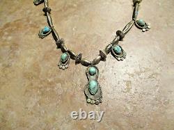 17.5 MARVELOUS! OLD Navajo Sterling Silver Turquoise BLOSSOM Bead Necklace