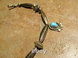 17.5 MARVELOUS! OLD Navajo Sterling Silver Turquoise BLOSSOM Bead Necklace