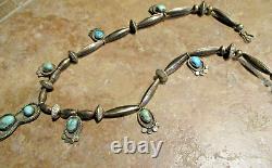 17.5 MARVELOUS! OLD Navajo Sterling Silver Turquoise BLOSSOM Bead Necklace