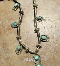 17.5 MARVELOUS! OLD Navajo Sterling Silver Turquoise BLOSSOM Bead Necklace