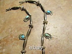 17.5 MARVELOUS! OLD Navajo Sterling Silver Turquoise BLOSSOM Bead Necklace