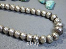 17.5 SUNRAY Stamped NAVAJO PEARLS 6-12mm STERLING Silver Bench Beads on Chain