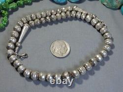 17.5 SUNRAY Stamped NAVAJO PEARLS 6-12mm STERLING Silver Bench Beads on Chain