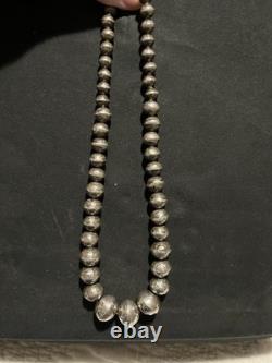 171/2 Long Navajo Pearl Hand Beaded And Stamped Ster Silv. Made In New Mexico
