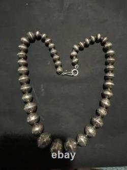 171/2 Long Navajo Pearl Hand Beaded And Stamped Ster Silv. Made In New Mexico