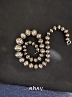 171/2 Long Navajo Pearl Hand Beaded And Stamped Ster Silv. Made In New Mexico