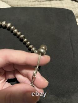 171/2 Long Navajo Pearl Hand Beaded And Stamped Ster Silv. Made In New Mexico