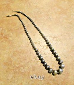 18 FINEST Vintage Navajo Graduated Sterling Silver PEARLS Bead Necklace