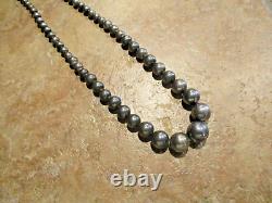 18 FINEST Vintage Navajo Graduated Sterling Silver PEARLS Bead Necklace