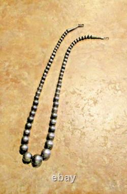 18 FINEST Vintage Navajo Graduated Sterling Silver PEARLS Bead Necklace