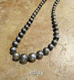 18 FINEST Vintage Navajo Graduated Sterling Silver PEARLS Bead Necklace