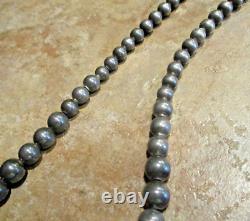 18 FINEST Vintage Navajo Graduated Sterling Silver PEARLS Bead Necklace