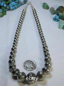 18 WILD GOOSE MOON 8-18mm Stamped NAVAJO PEARLS STERLING Silver NECKLACE