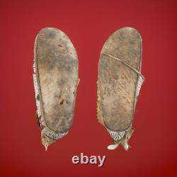 1800s Lakota Sioux Native American Beaded Buffalo Track Moccasins with Museum Tag