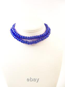 1800s Native American Cobalt Glass Trade Beads on Dear Skin Strands