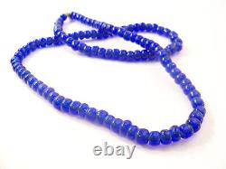 1800s Native American Cobalt Glass Trade Beads on Dear Skin Strands