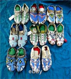 1900's PLATEAU INDIAN NATIVE AMERICAN BEADED MOCCASINS BEADS Hide Antique
