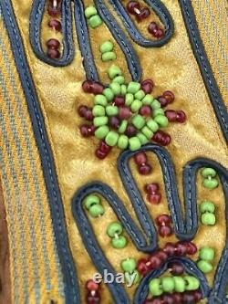 1920's Native American Beaded Hide Belt With Four Decorated Fringed Tassels