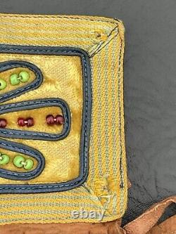 1920's Native American Beaded Hide Belt With Four Decorated Fringed Tassels