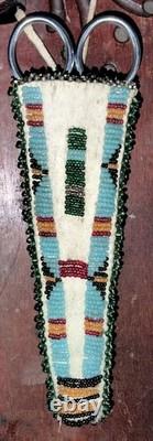 1920's Native American Central Plains Beaded Scissors Case 5x2 Great Cond! Cpix
