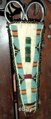 1920's Native American Central Plains Beaded Scissors Case 5x2 Great Cond! Cpix