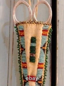 1920's Native American Central Plains Beaded Scissors Case 5x2 Great Cond! Cpix