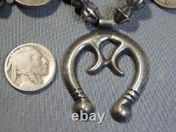 1940s+ NAVAJO Coin Silver MERCURY DIME Fluted Beads 26 SQUASH BLOSSOM Necklace