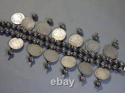 1940s+ NAVAJO Coin Silver MERCURY DIME Fluted Beads 26 SQUASH BLOSSOM Necklace