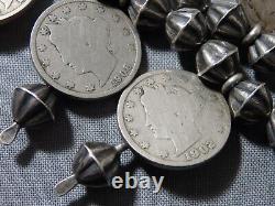 1940s+ NAVAJO Coin Silver MERCURY DIME Fluted Beads 26 SQUASH BLOSSOM Necklace