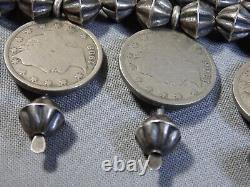 1940s+ NAVAJO Coin Silver MERCURY DIME Fluted Beads 26 SQUASH BLOSSOM Necklace