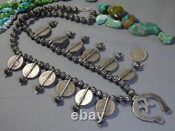 1940s+ NAVAJO Coin Silver MERCURY DIME Fluted Beads 26 SQUASH BLOSSOM Necklace