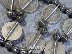 1940s+ NAVAJO Coin Silver MERCURY DIME Fluted Beads 26 SQUASH BLOSSOM Necklace